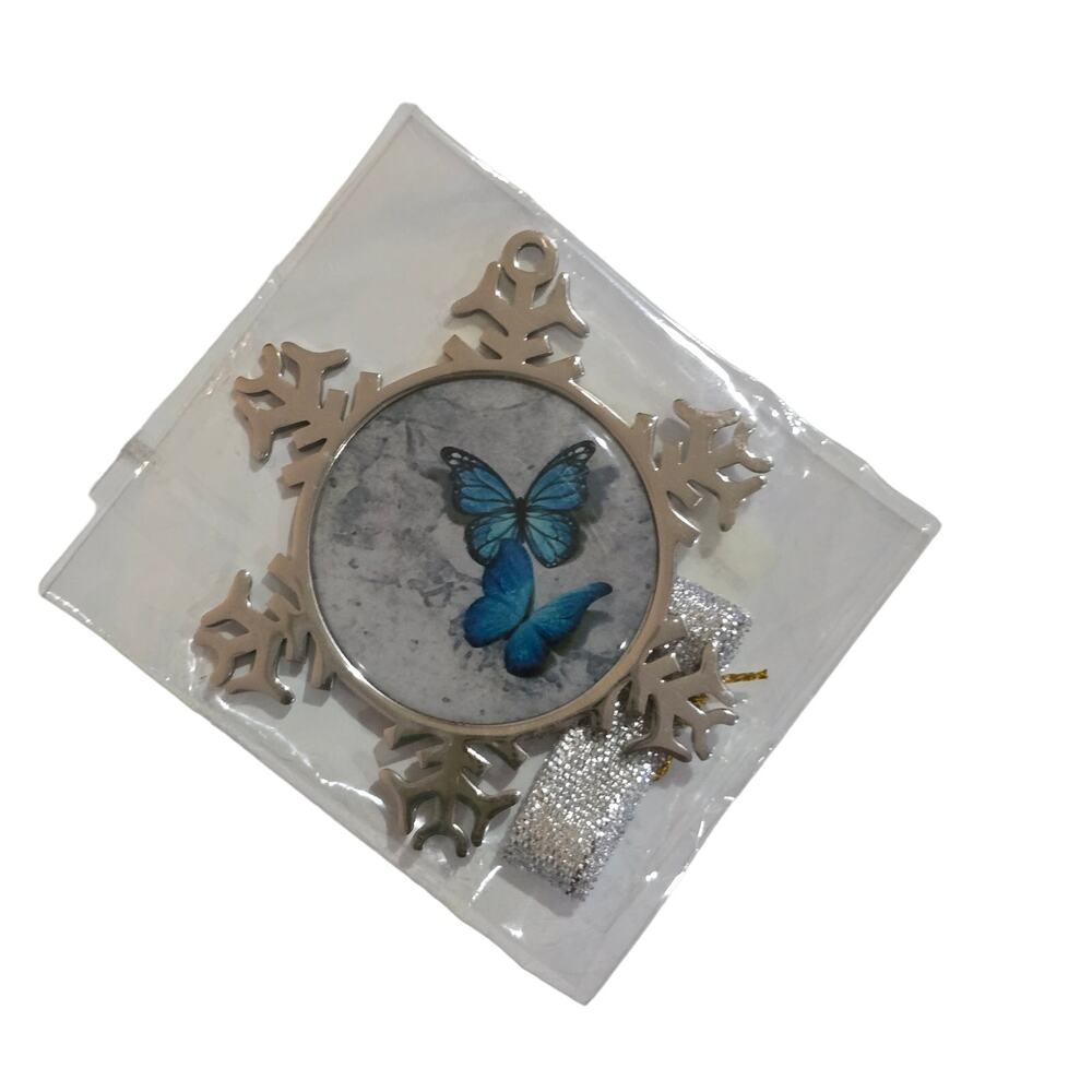 Blue Monarch Snowflake Hanging Ornament NWT